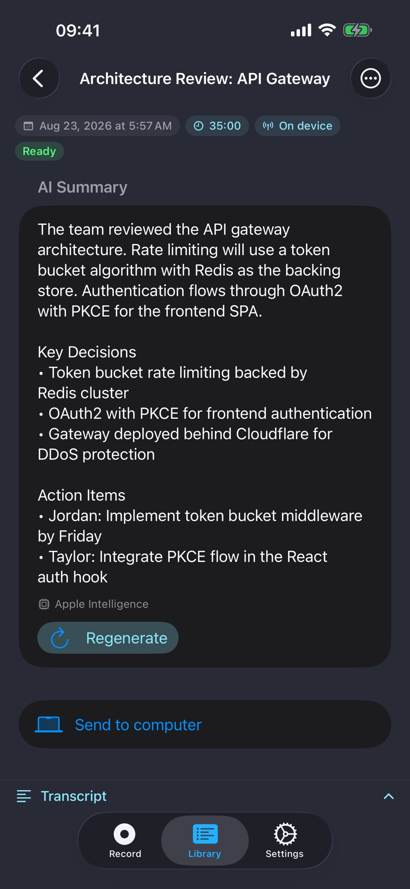 Share extension for sending transcripts to any app